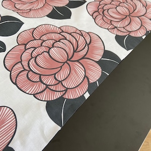 Table Runner Big Flower Cotton Fabric White Black Dusty Pink Table Linen