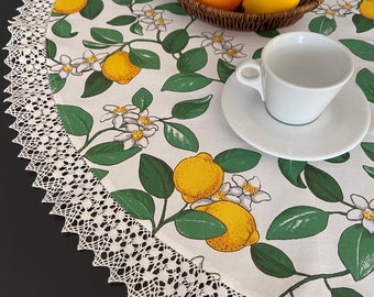Cotton Round Tablecloth Small Tablecloth Lemon blossoms Tabletop Linen Lace 38 inches