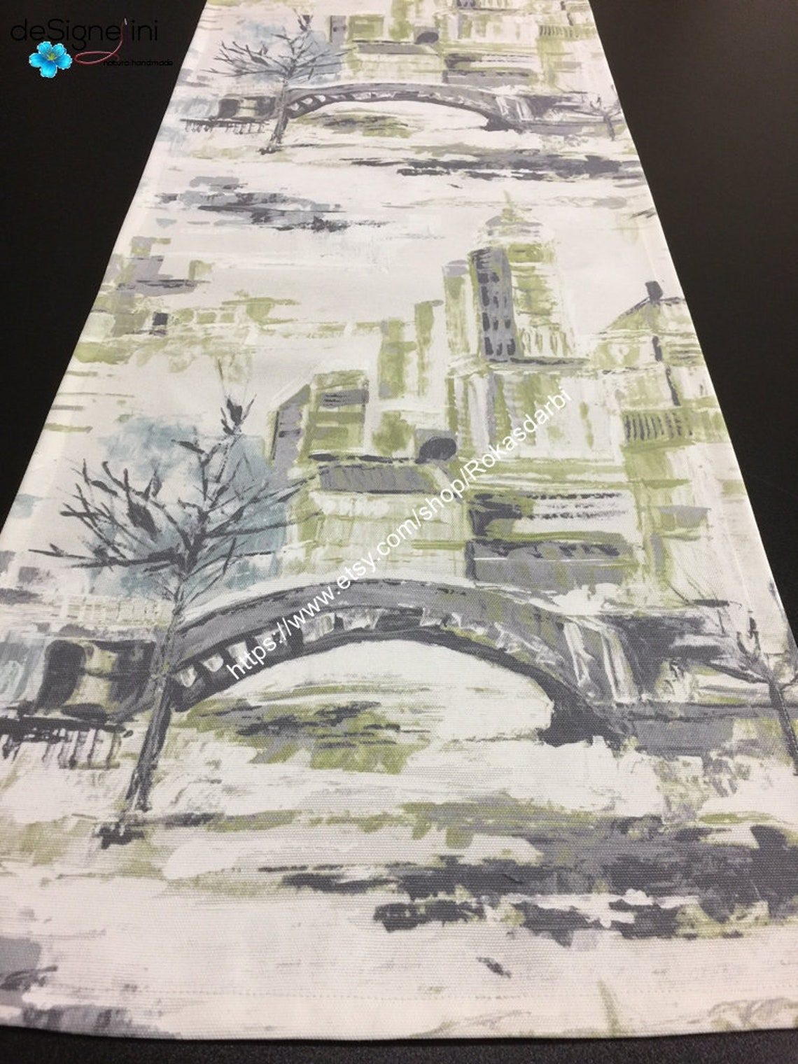 Baumwoll-Tischläuferin 75 Zoll graue grüne Tischlinen | Etsy