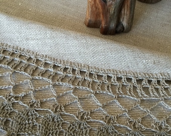 Round Linen Tablecloth Lace Crochet Grey