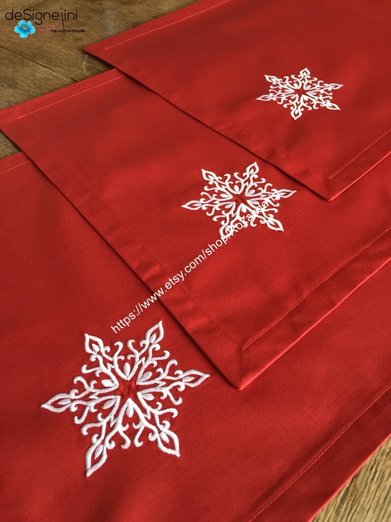 Christmas Placemats Red Embroidered Placemats Cotton Fabric Etsy