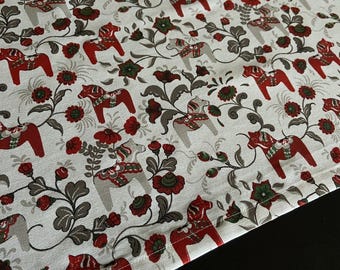 Table Runner Scandinavian Cotton Table Runner Swedish Mini Dala Horse On White