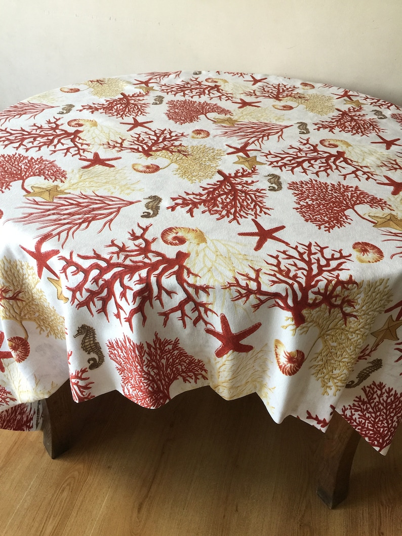 Round Tablecloth Oval Square Rectangle Cotton Tablecloth Underwater Kingdom Pattern 70 inches