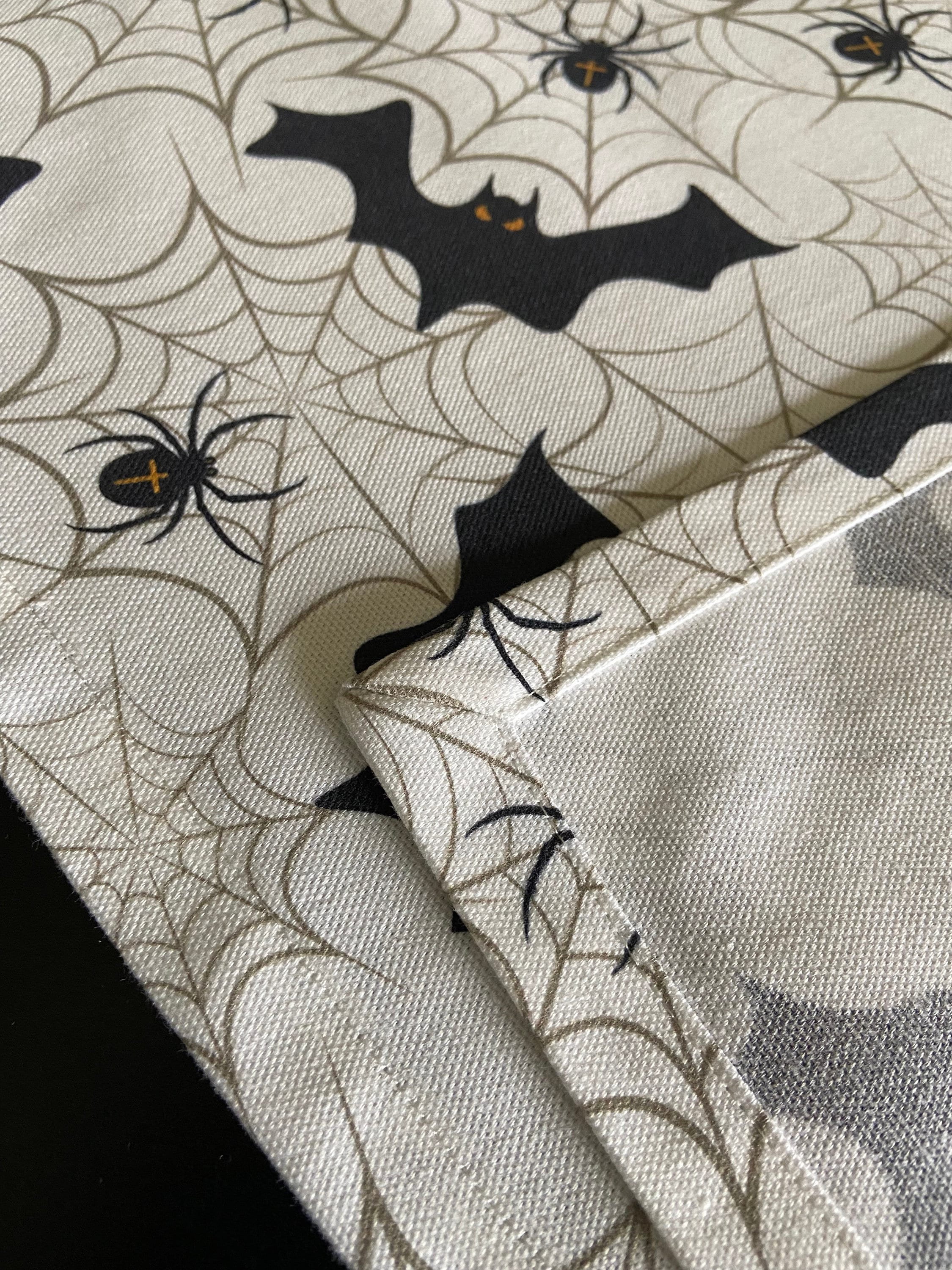 Halloween Table Runner Black and White Cotton Table Runner Bat and ...