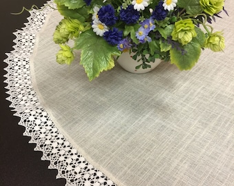 Oval Table Runner Small Tablecloth Linen Lace Tablecloth Beige Table Linen Centrepiece Tabletop