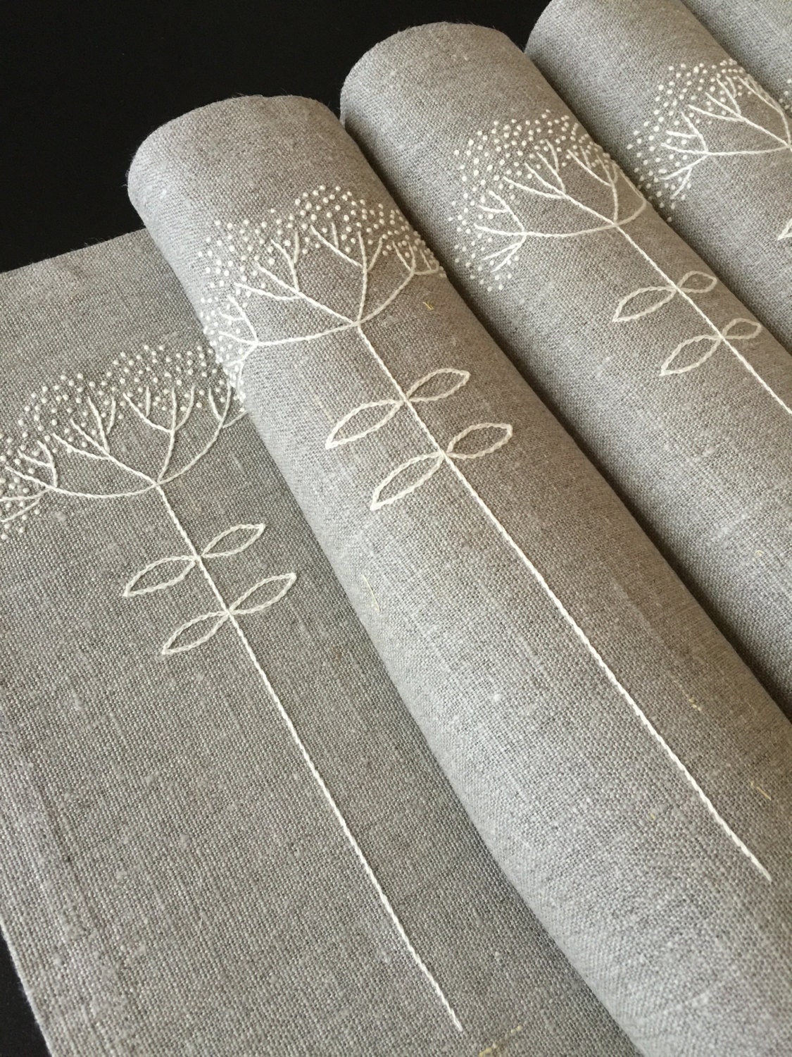 Linen Placemats Hand Embroidery Set 6 Natural Linen Fabric Etsy