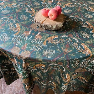 Tablecloth Round fall tablecloth Oval deer fox tablecloth Rectangle Cotton acrylic coated table linen Table runner image 5