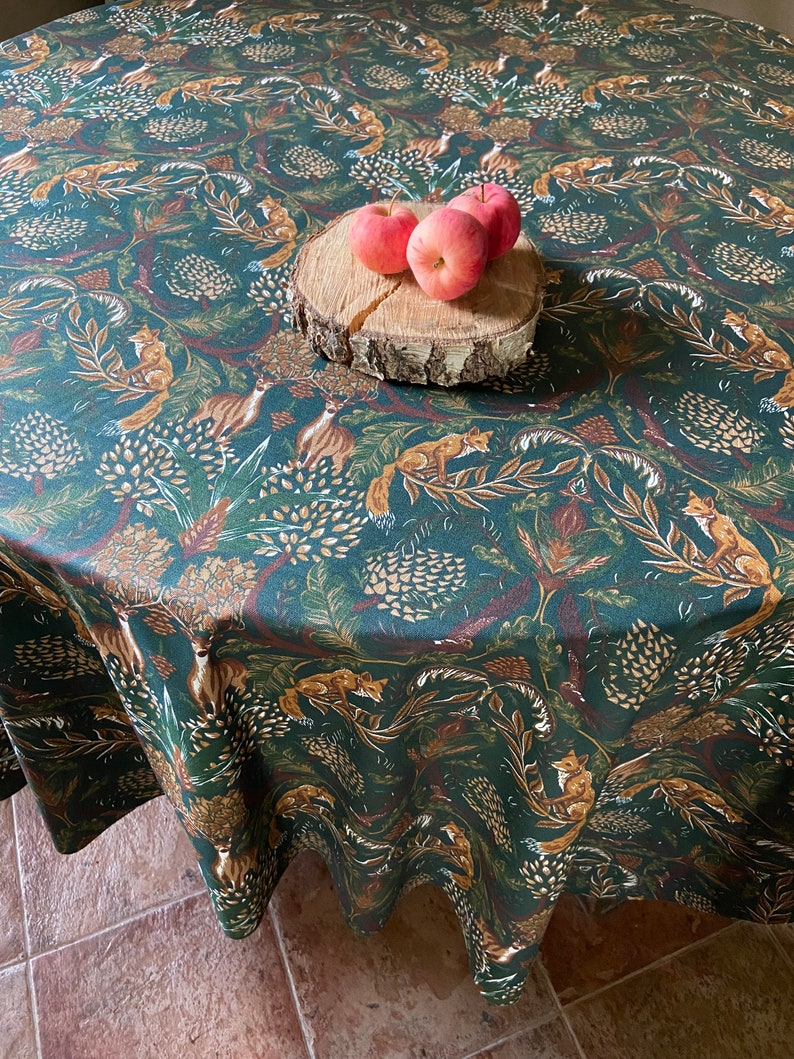 Tablecloth Round fall tablecloth Oval deer fox tablecloth Rectangle Cotton acrylic coated table linen Table runner image 5