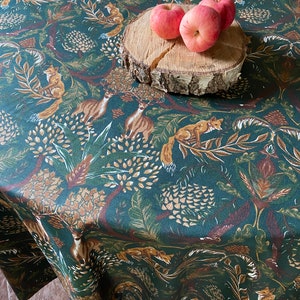 Tablecloth Round fall tablecloth Oval deer fox tablecloth Rectangle Cotton acrylic coated table linen Table runner image 4