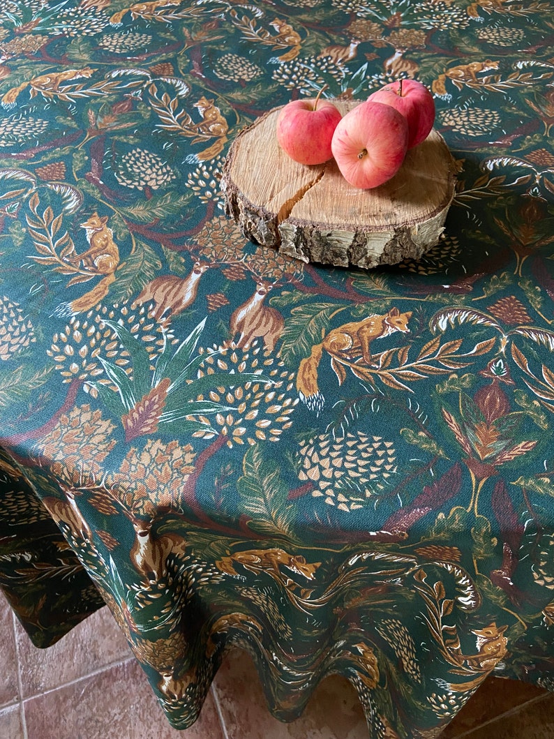 Tablecloth Round fall tablecloth Oval deer fox tablecloth Rectangle Cotton acrylic coated table linen Table runner image 4