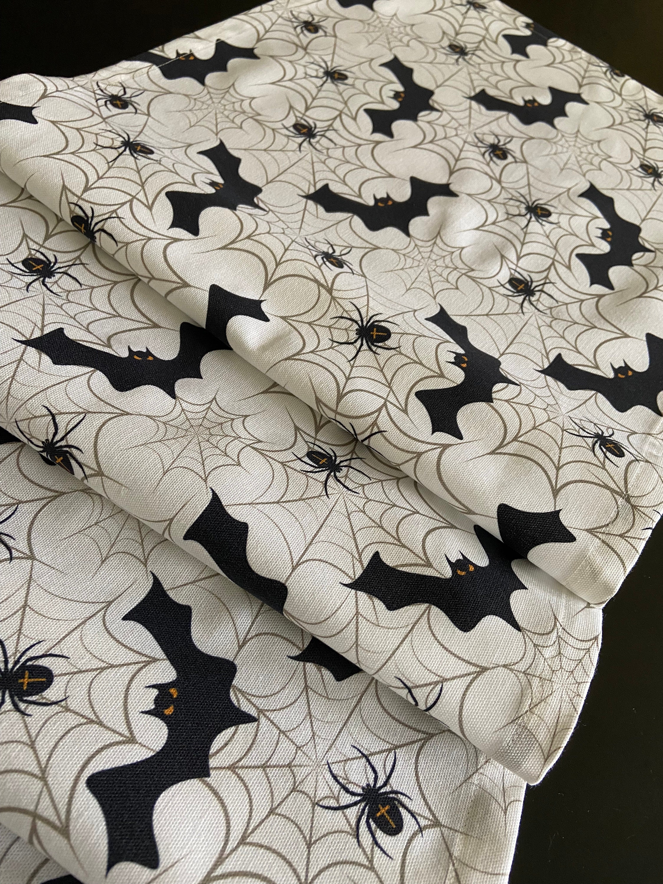 Halloween Table Runner Black and White Cotton Table Runner Bat and ...