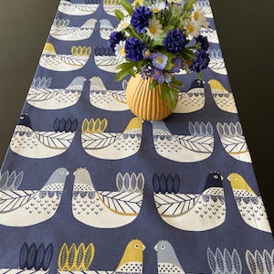Table Runner Cotton table topper Chicken on blue Table runner Easter table runner 36.5&quot;x15&quot;