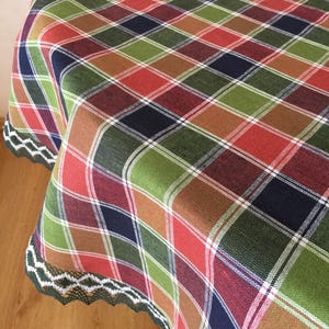 Linen Round Tablecloth Lace Colourfull Chaquered Tablecloth