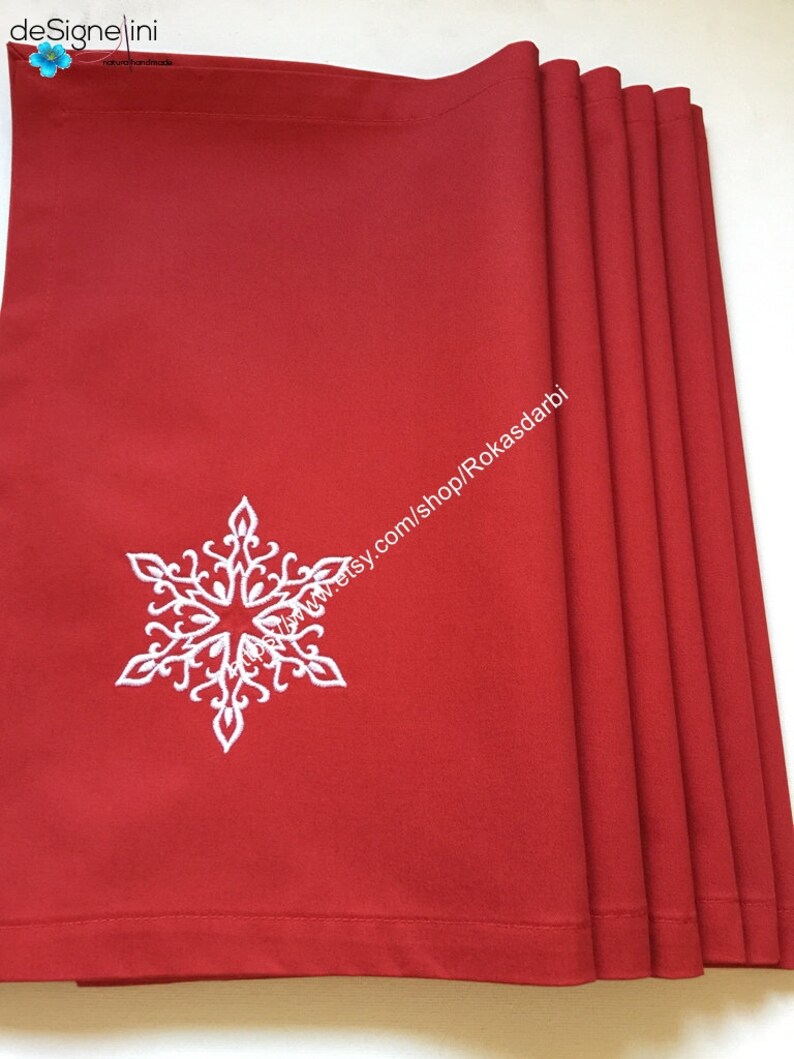 Christmas Placemats Red Embroidered Placemats Cotton Fabric Etsy