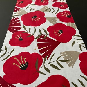 Red Poppies Table Runner Cotton Fabric Scandinavian Design 55 78 84 inches