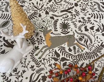 Tablecloth Cotton Round Square Oval Rectangle  Reindeer Tablecloth Christmas tablecloth Woodland table linen