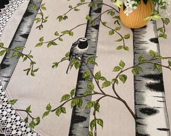 Small Tablecloth Round Tablecloth Lace Birch and bird Tablecloth Center Piece Table Topper Doily lace Beige black