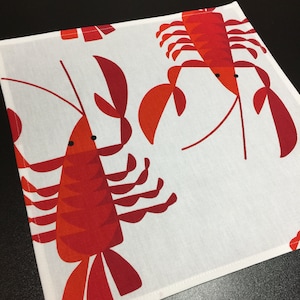 Cloth Napkins White Red  Crawfish Set 4 Dining Napkins Reusable Fabric Napkins Cotton Napkins