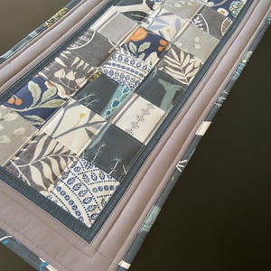 Quilted table runner Grey blue table runner Modern Table Runner 45&quot;x14&quot; Patchwork table runner