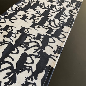 Reindeer table runner Scandinavian cotton fabric table linen Black deers on beige