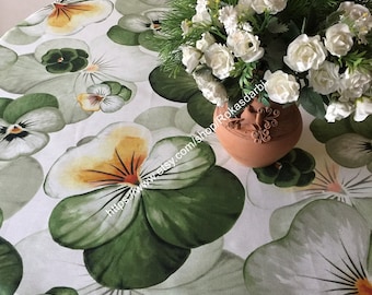 Round Tablecloth Square Tablecloth Green Pansies Oval Rectangle Table Linen Floral Tablecloth