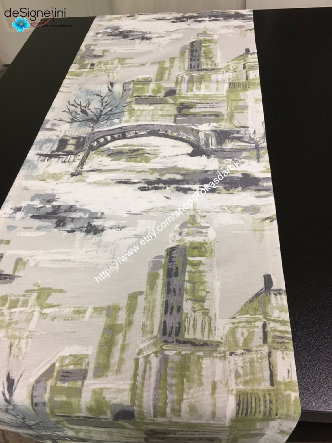 Baumwoll-Tischläuferin 75 Zoll graue grüne Tischlinen | Etsy