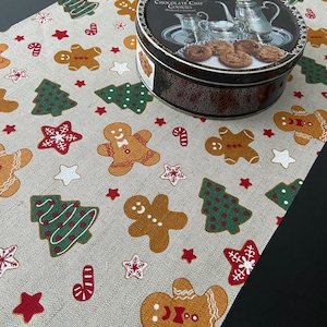 Christmas table runner Linen table linen Christmas tree Gingerbread table runner Christmas gift