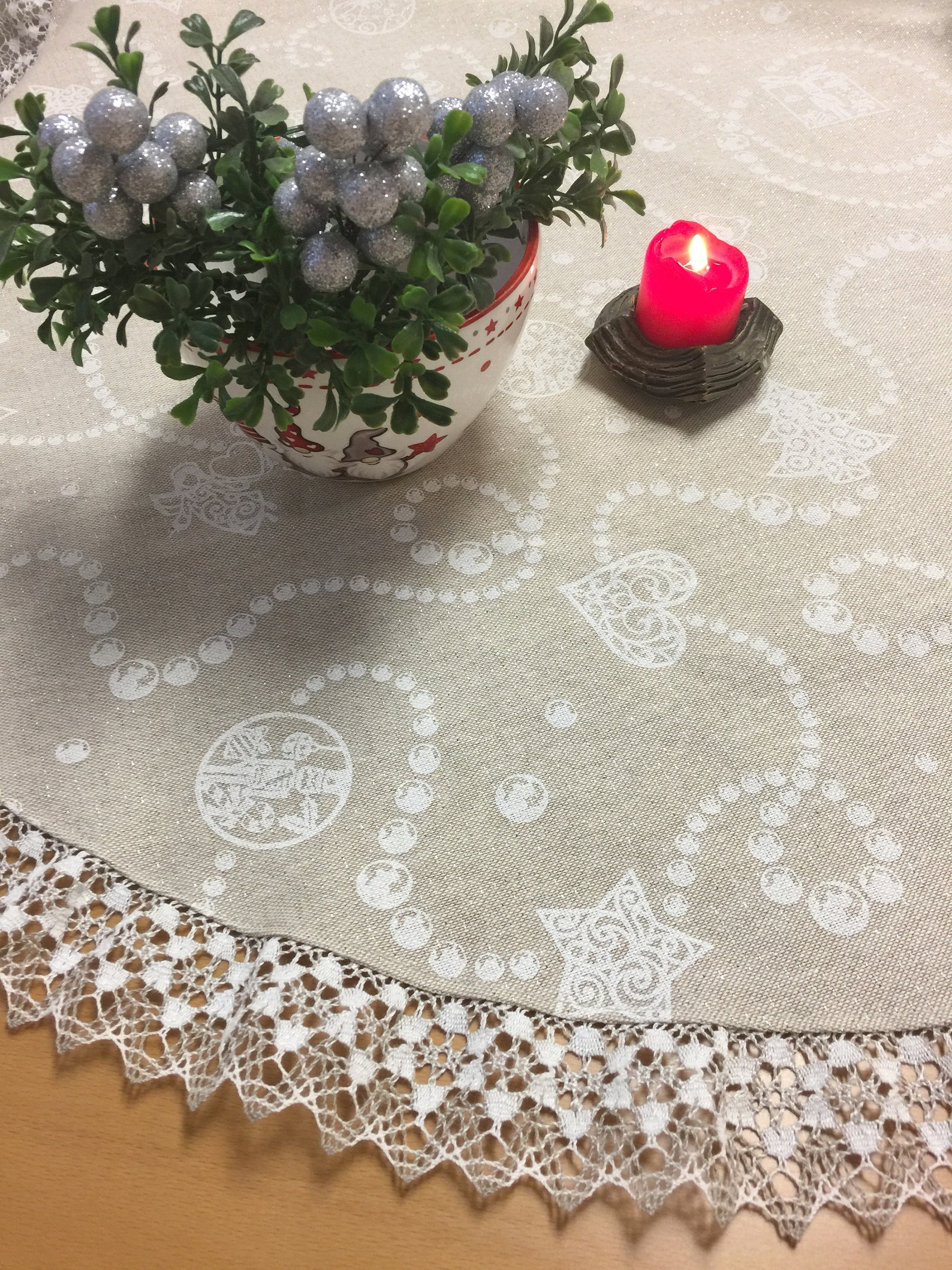 Small Christmas Round Tablecloth Lace Cotton Fabric Linen Lace Etsy