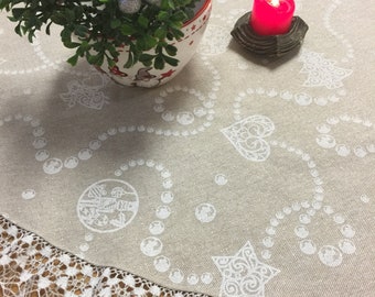 Small Christmas Round Tablecloth Lace Cotton Fabric Linen Lace 23 and 30,5 inches Centrepiece Table Topper