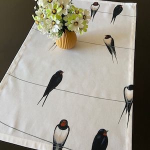 Small Tablecloth Rectangle Swallows Table Top Rust Centrepiece Table Topper White Table Linen