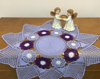 Crochet Doily Tabletop Cotton Lace Doily 27 inches Purple