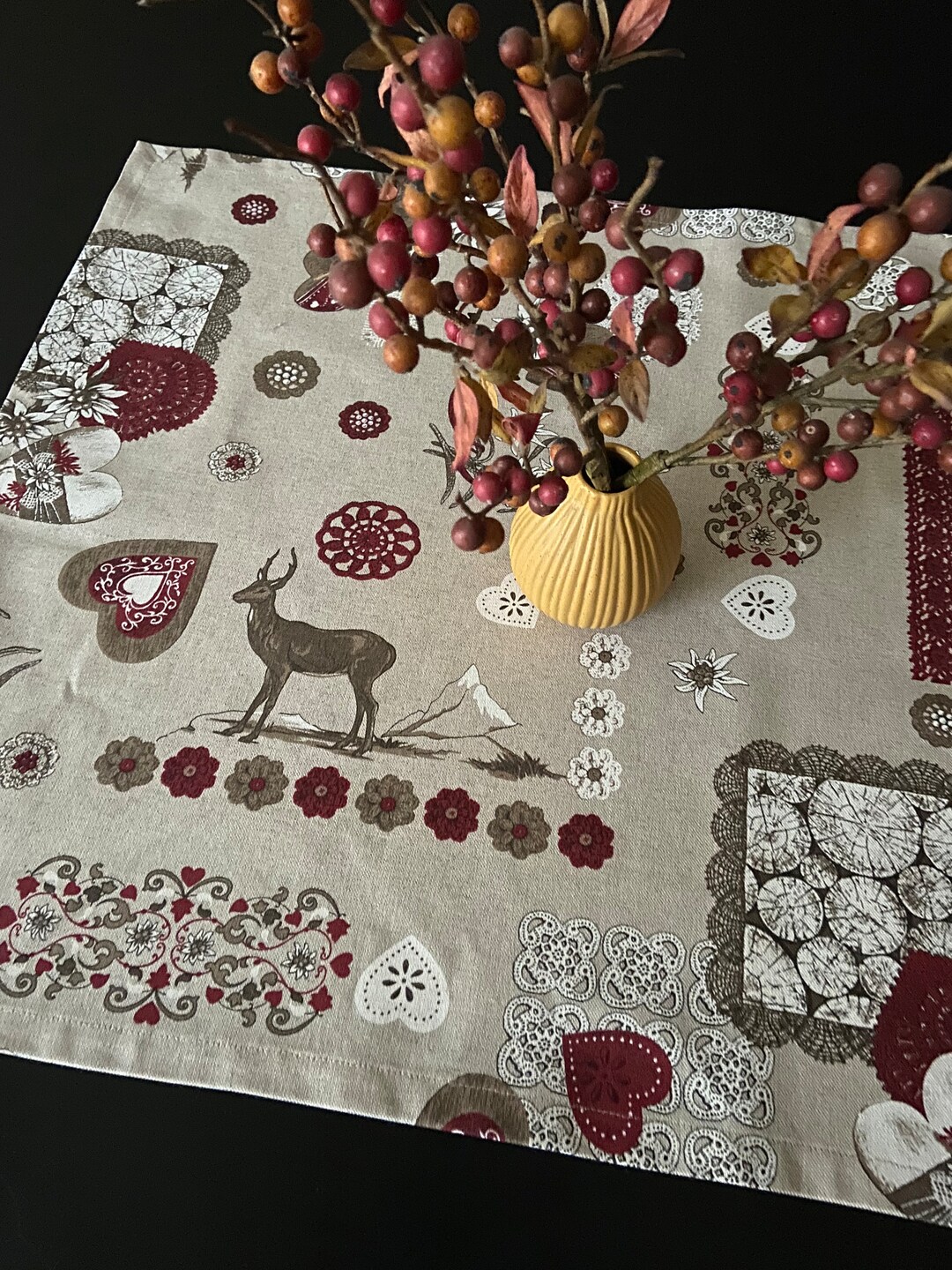 Small Christmas Tablecloth Square Table Linen Beige Table Etsy