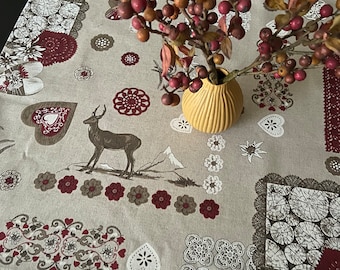 Small Christmas tablecloth Square table linen Beige table topper Centerpiece