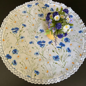 Cotton Round Tablecloth Small Tablecloth White corn flower pattern on white Round Tabletop Cotton Lace