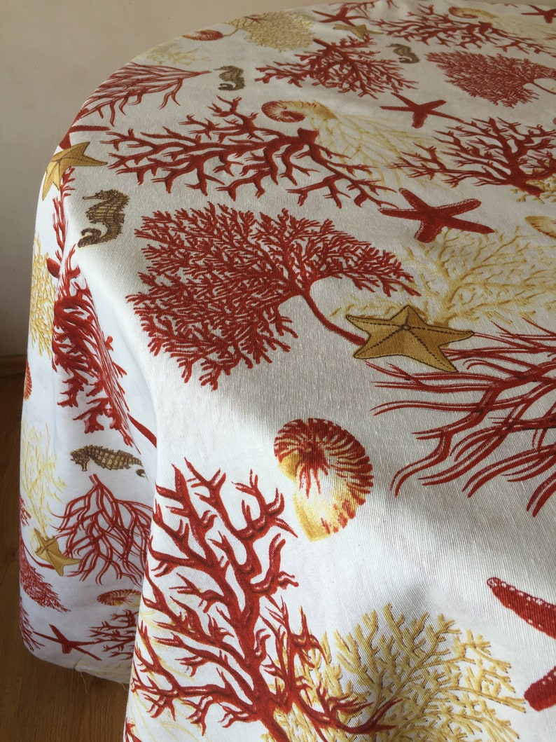 Round Tablecloth Oval Square Rectangle Cotton Tablecloth Underwater Kingdom Pattern 70 inches