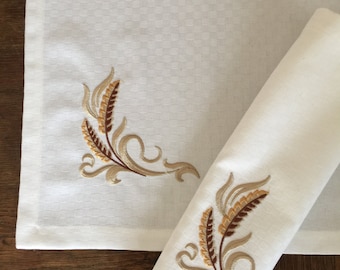 Juego de 6 manteles individuales de tela de algodón bordados