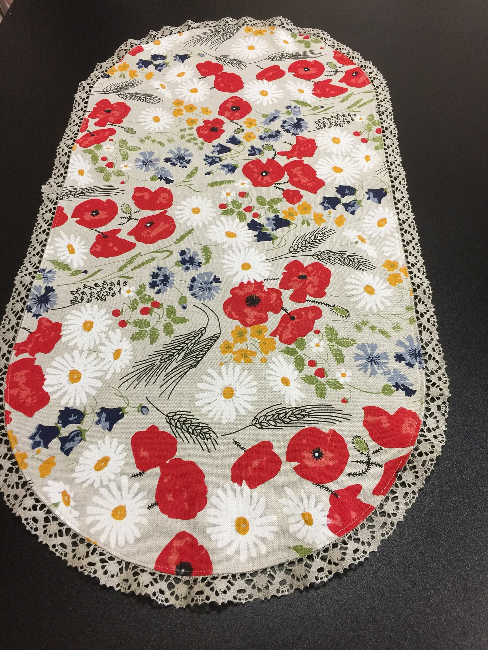 Oval Table Runner Lace Floral Linen Table Linen Meadow Table Etsy