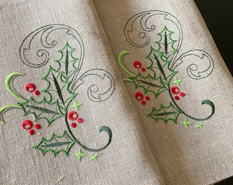 Juego de 2 manteles individuales navideños de lino, manteles individuales bordados, manteles de lino natural, regalo de Navidad, rústico