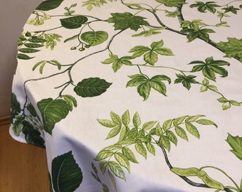 Round Taclecloth Oval Square Rectangle Tablecloth Cotton Tablecloth White Gren Leaves Pattern Green Plants