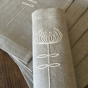 Linen Placemats Set of 4 Hand Embroidery Linen Table Linen Table Top Fabric Placemats