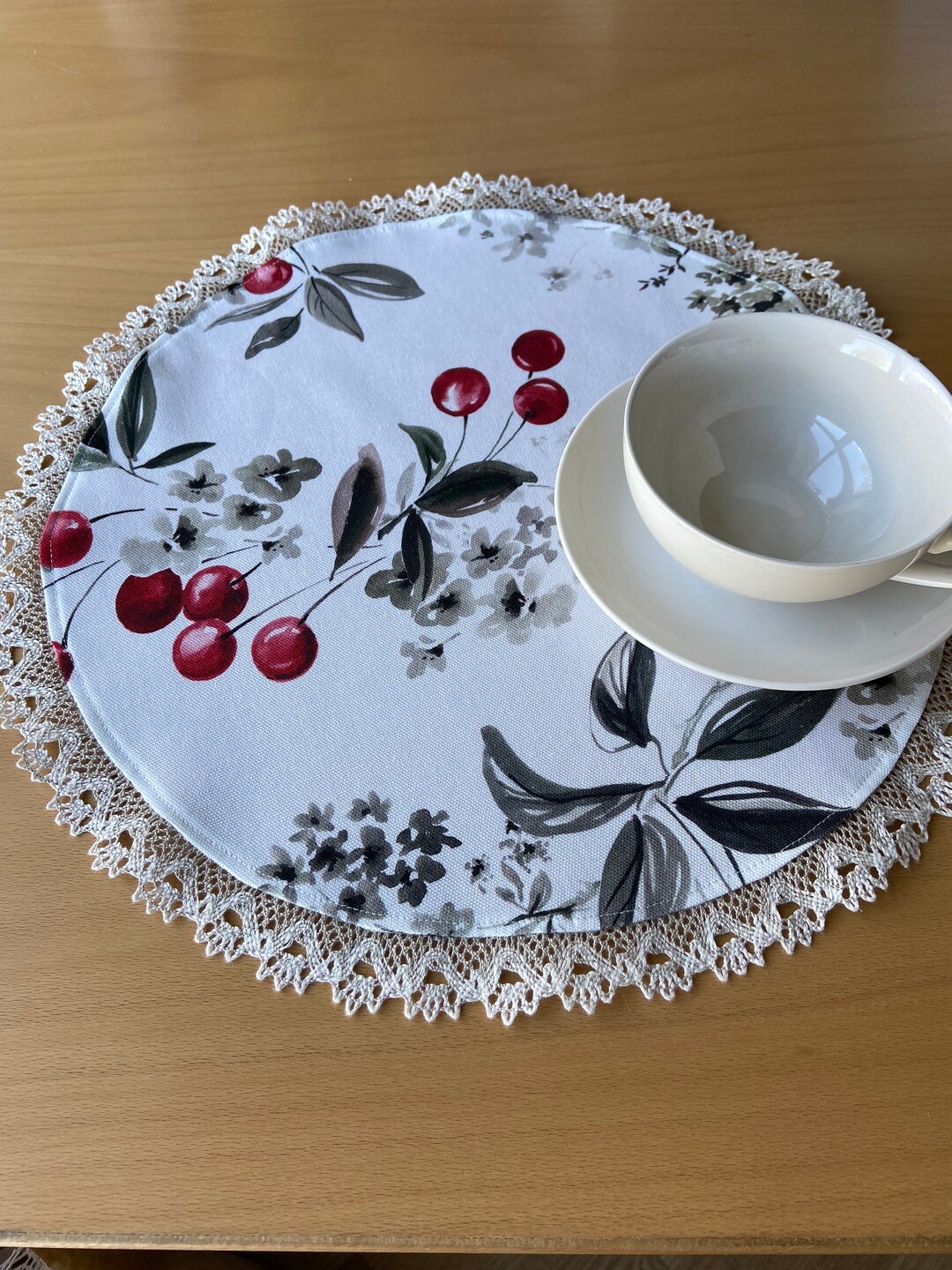 Linen Placemats With Lace: Cherry Blossom Table Mats, Set of 2 - Etsy