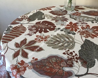 Round Tablecloth Oval Cotton Tablecloth Botanical Leaves Brown
