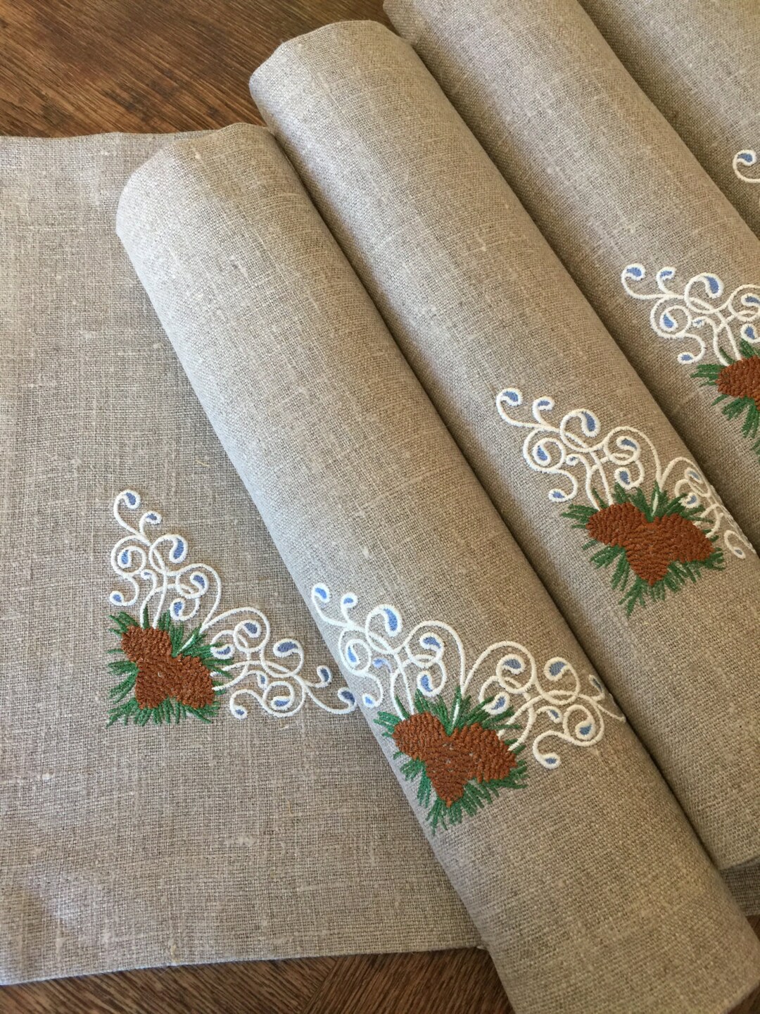 Linen Placemats Set of 6 Embroidered Placemats Christmas Gift Table