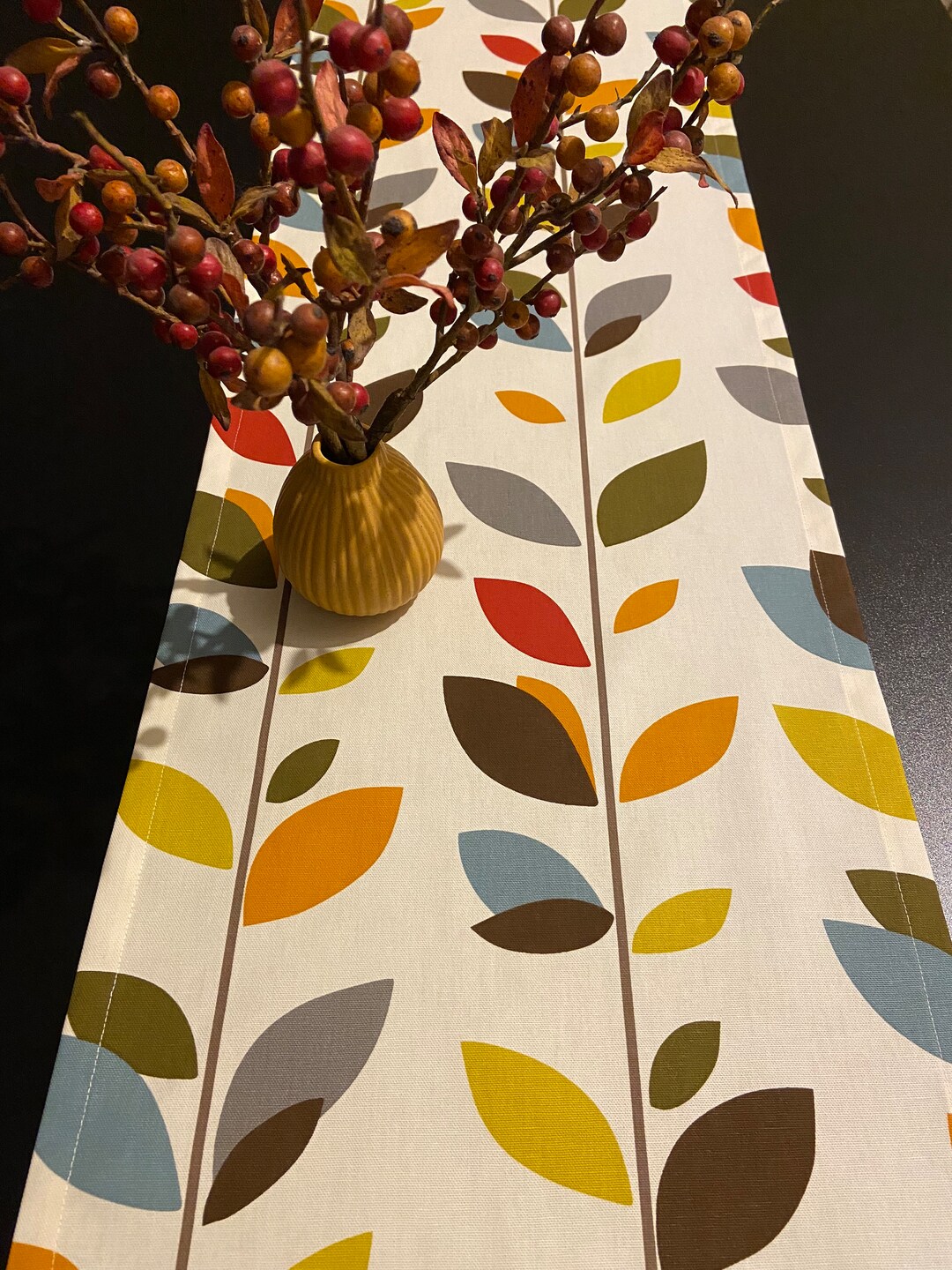 Table Runner Cotton Fabric Table Linen Colored Leaves Extra Etsy