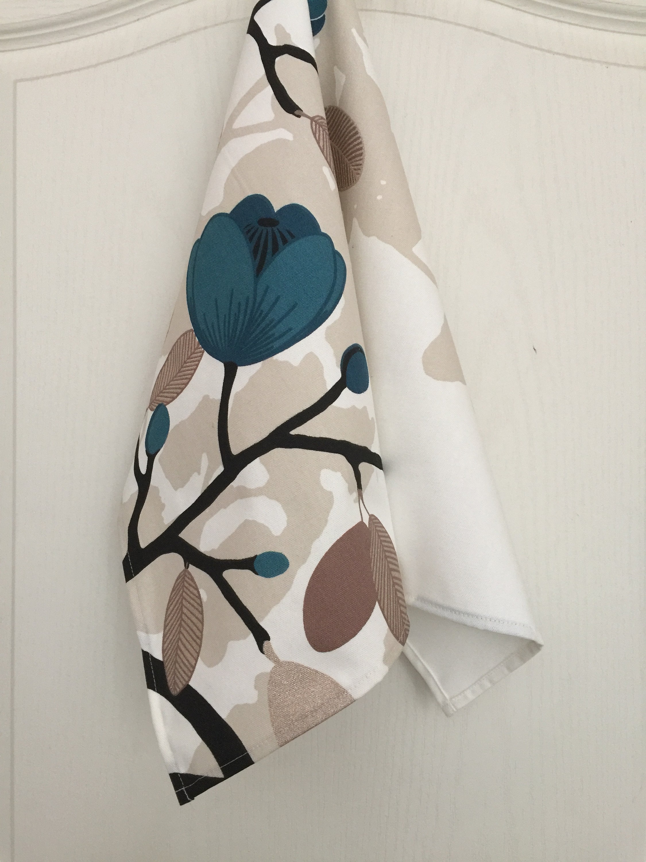 Kitchen Towel Cotton Blue Magnolia Tea Towel Floral Towel Dish Towel
