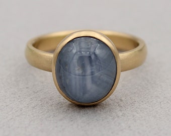 May include: A gold ring with a light blue oval gemstone.