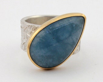 935 silver ring with aquamarine in 750 gold setting