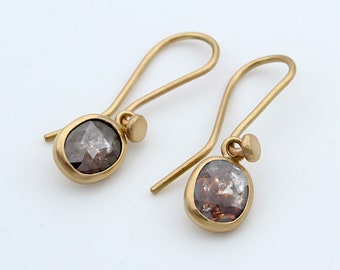 Earrings 750 yellow gold diamond rosecut oval