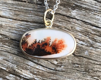 Pendant with dendrite agate in 750 yellow gold and 935 silver (5)