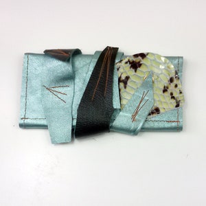 leather wallet,shabby gipsy colorful upcycled leather wallet,boho embellished wearable art wallet,fancy details blue black leather wallet